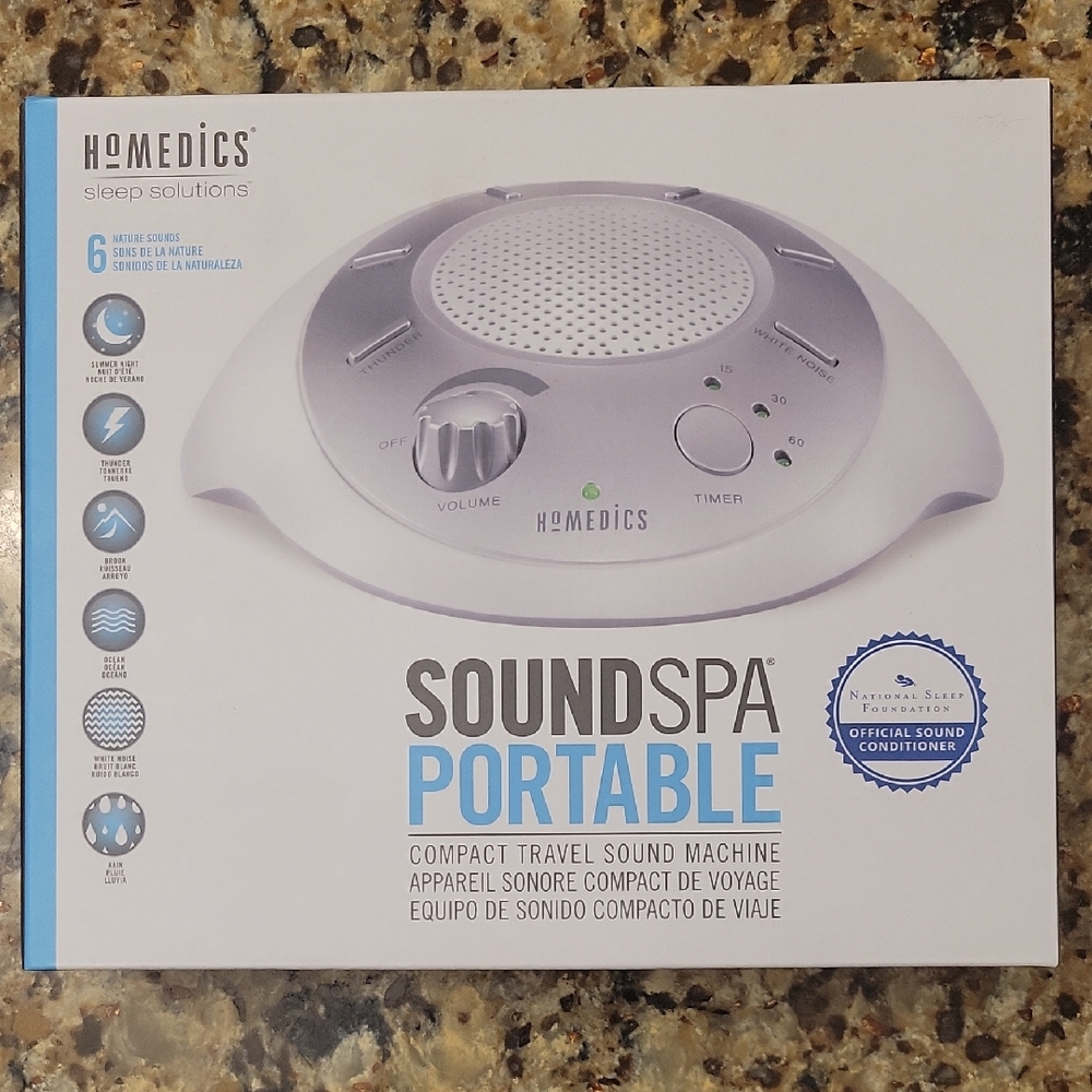 Homedics SoundSpa Portable Sound Machine - Silver and White NEW